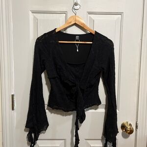 SHEIN Black Lace Tie-Front Blouse